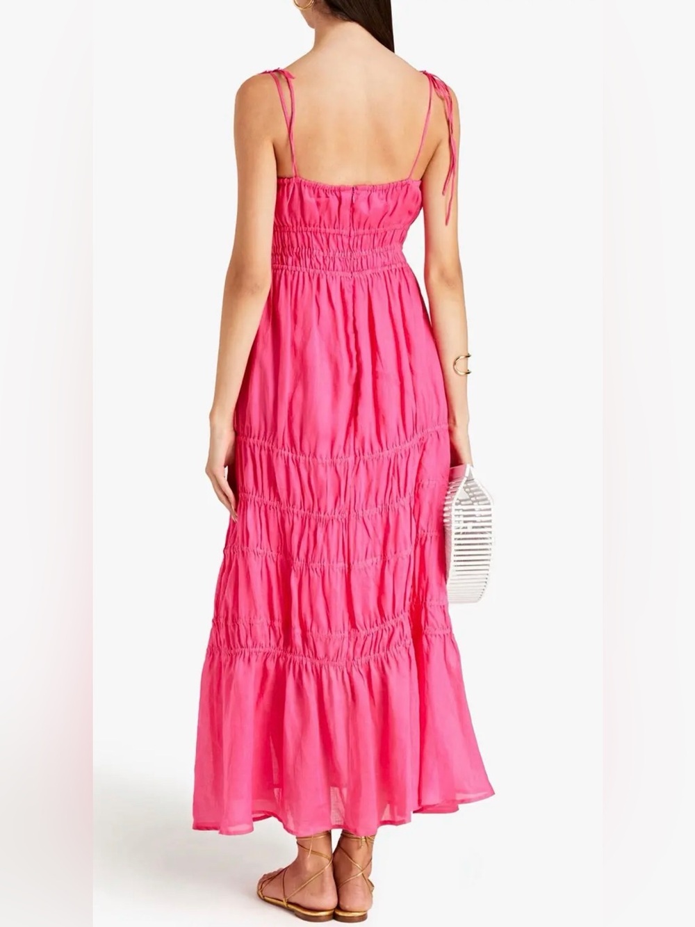 Nicholas Halia shirred ramie maxi dress in Fuchsia Size 10 - Picture 2 of 10